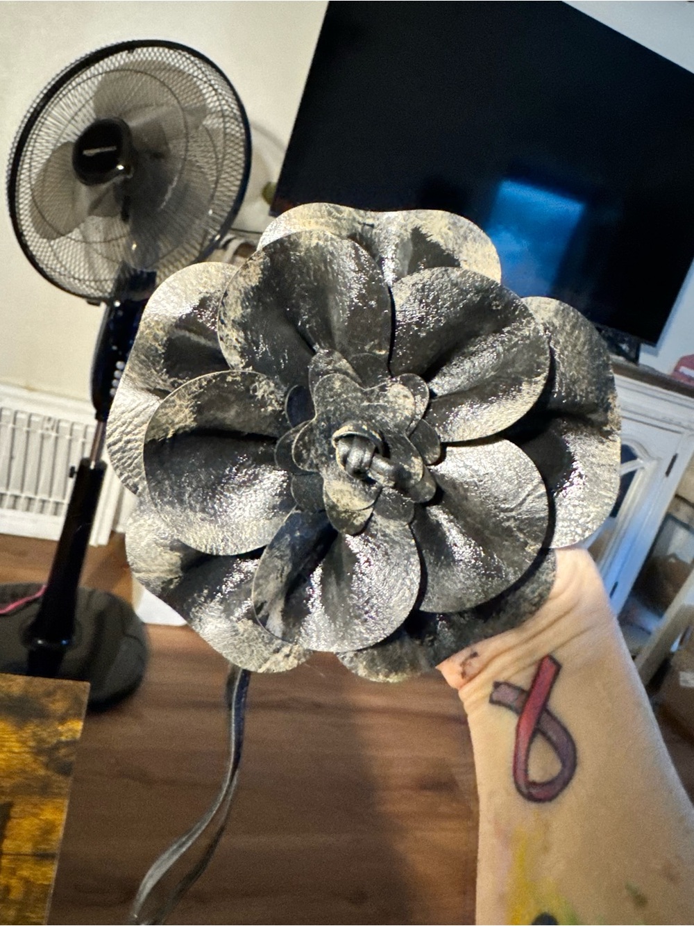Black Faux Floral Hair Accessory with Metallic Sheen
